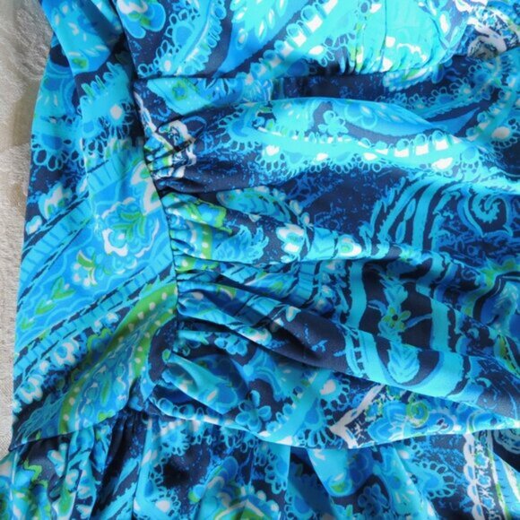 D & Co. Beach Blue & Green Paisley Ruched Swim Dress One Piece Skirt 16 - Picture 10 of 12